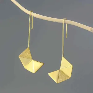 925 Sterling Silver Simple Origami Long Drop Earring Charm Jewelry LFJB0262
