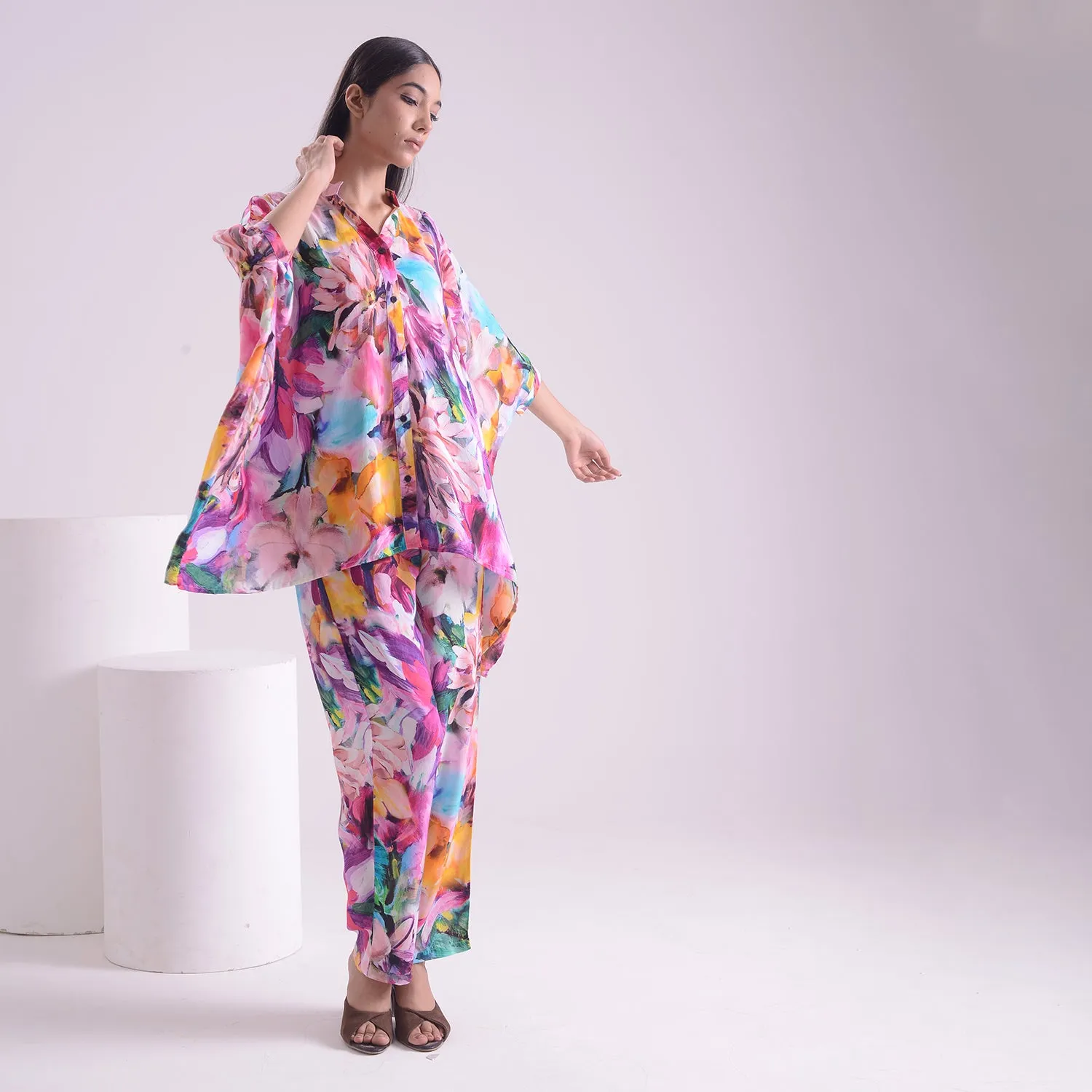 Abstract floral kaftan style Coord set of 2