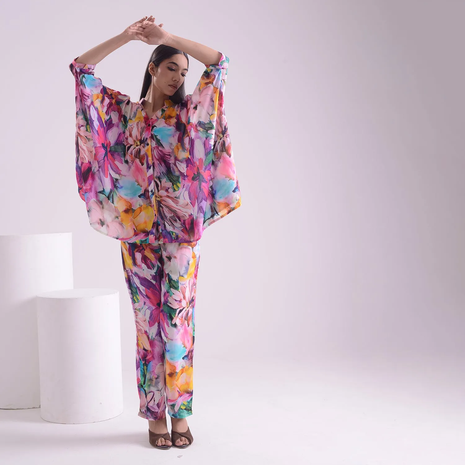 Abstract floral kaftan style Coord set of 2