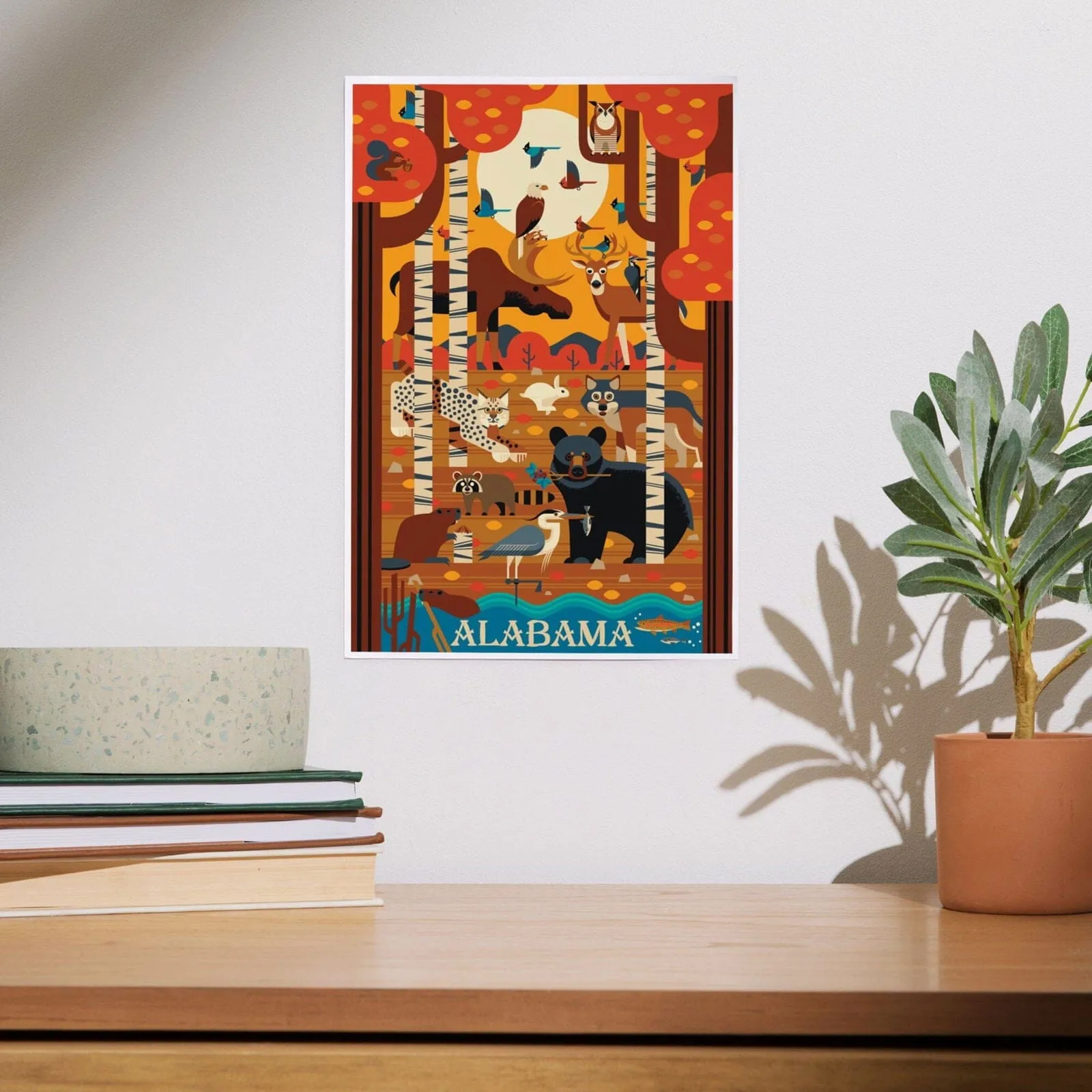 Alabama, Woodland Forest Animals, Fall, Geometric, Art & Giclee Prints