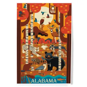 Alabama, Woodland Forest Animals, Fall, Geometric, Art & Giclee Prints