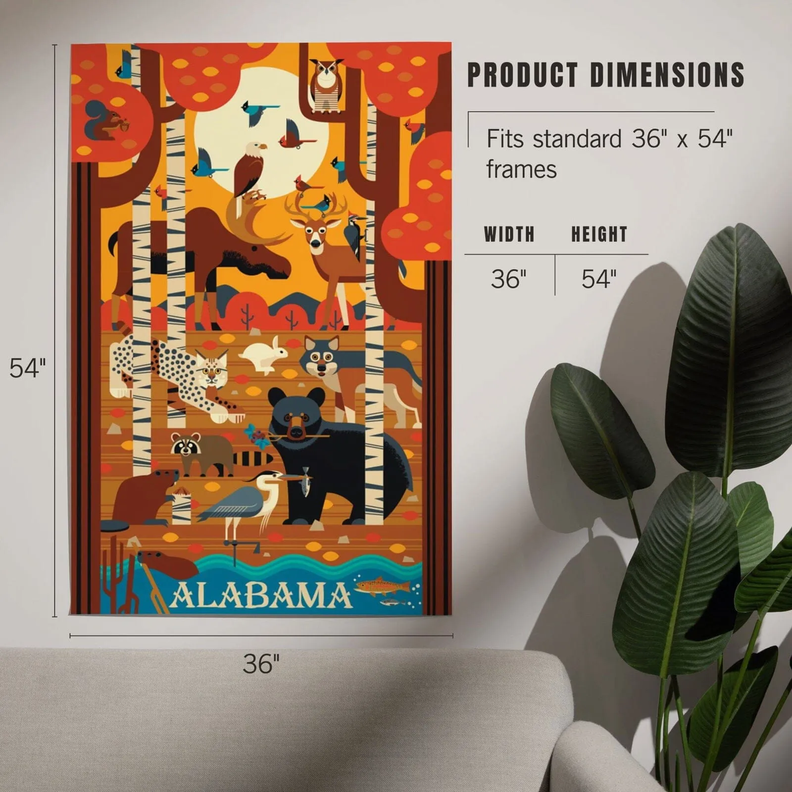 Alabama, Woodland Forest Animals, Fall, Geometric, Art & Giclee Prints