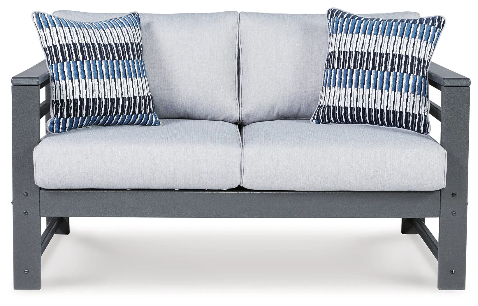 Amora Outdoor Loveseat with Coffee Table in Charcoal Gray