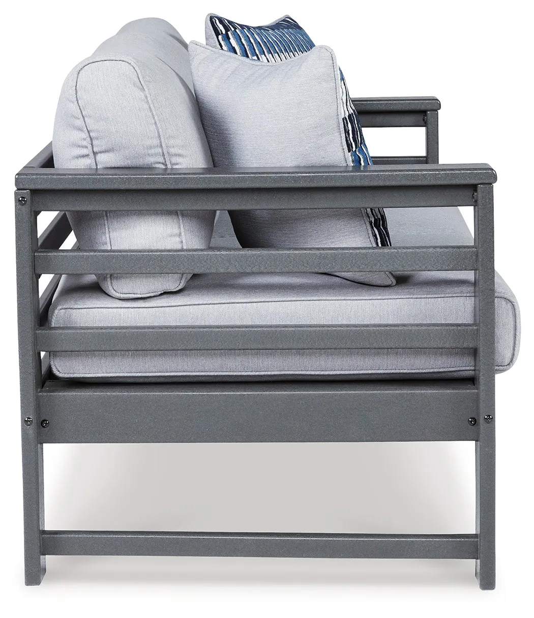 Amora Outdoor Loveseat with Coffee Table in Charcoal Gray