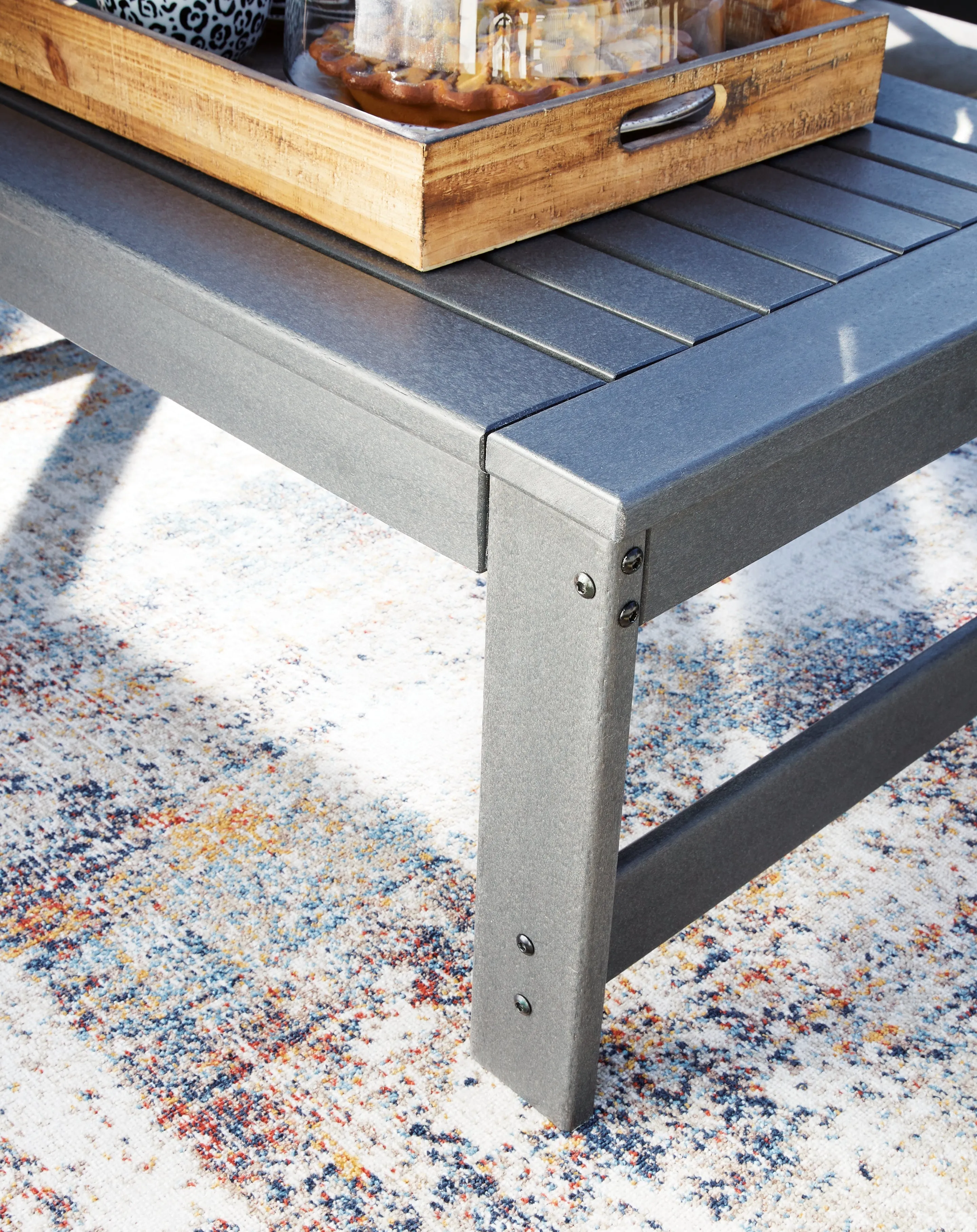 Amora Outdoor Loveseat with Coffee Table in Charcoal Gray