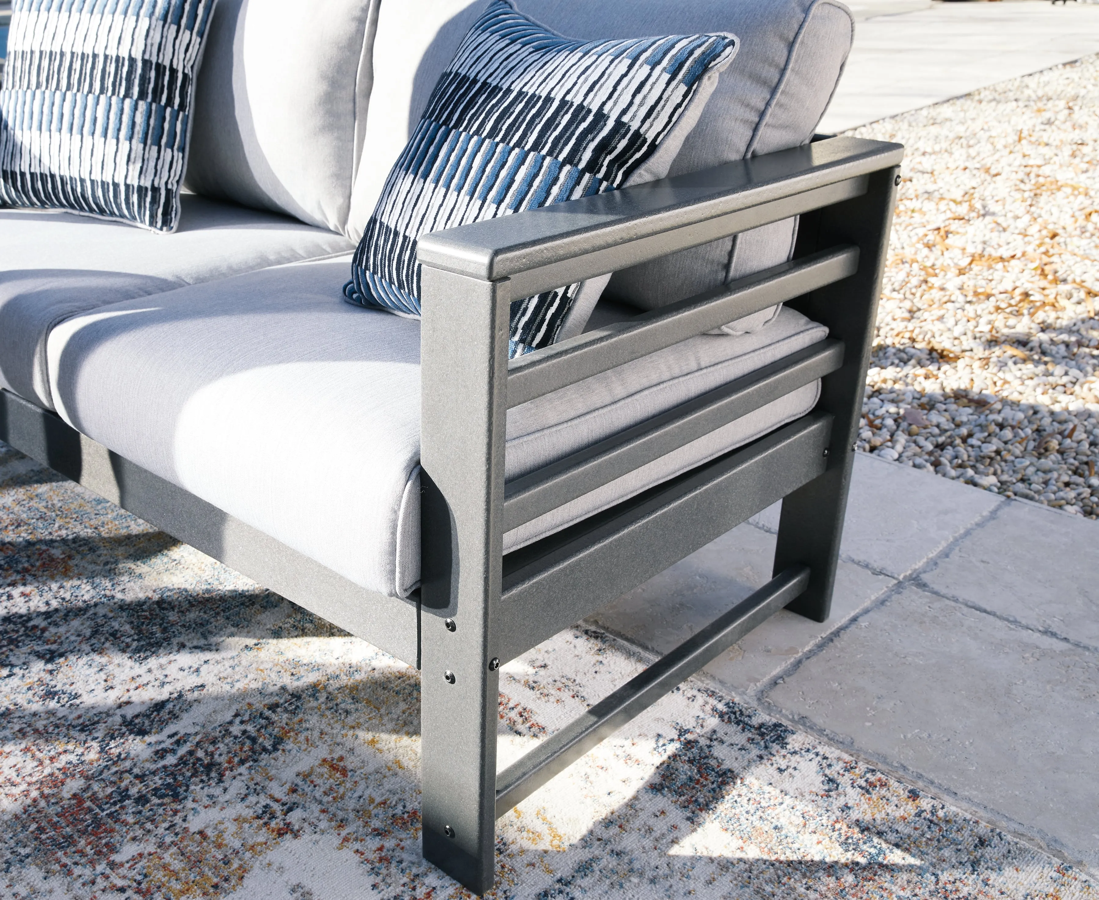 Amora Outdoor Loveseat with Coffee Table in Charcoal Gray