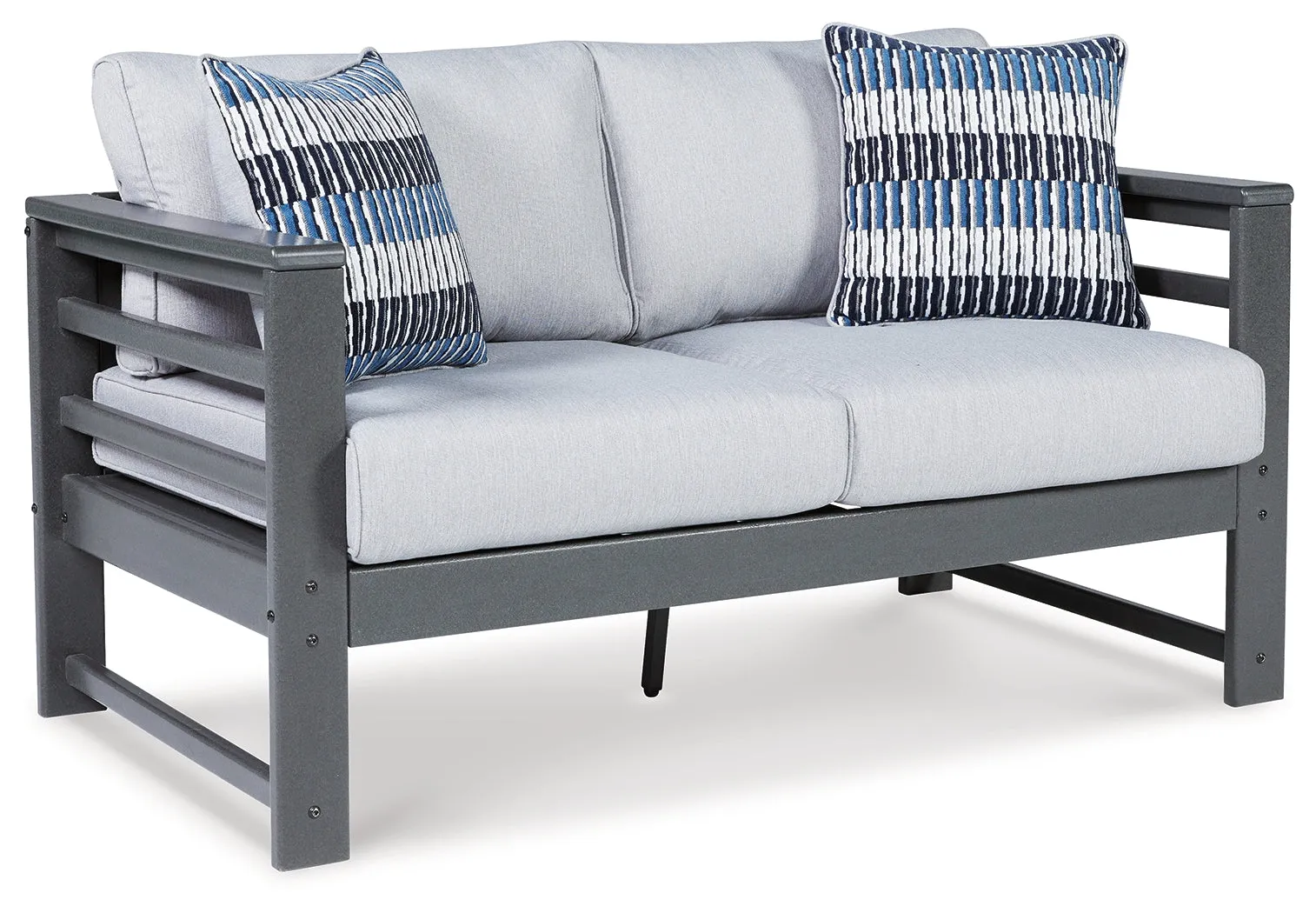 Amora Outdoor Loveseat with Coffee Table in Charcoal Gray