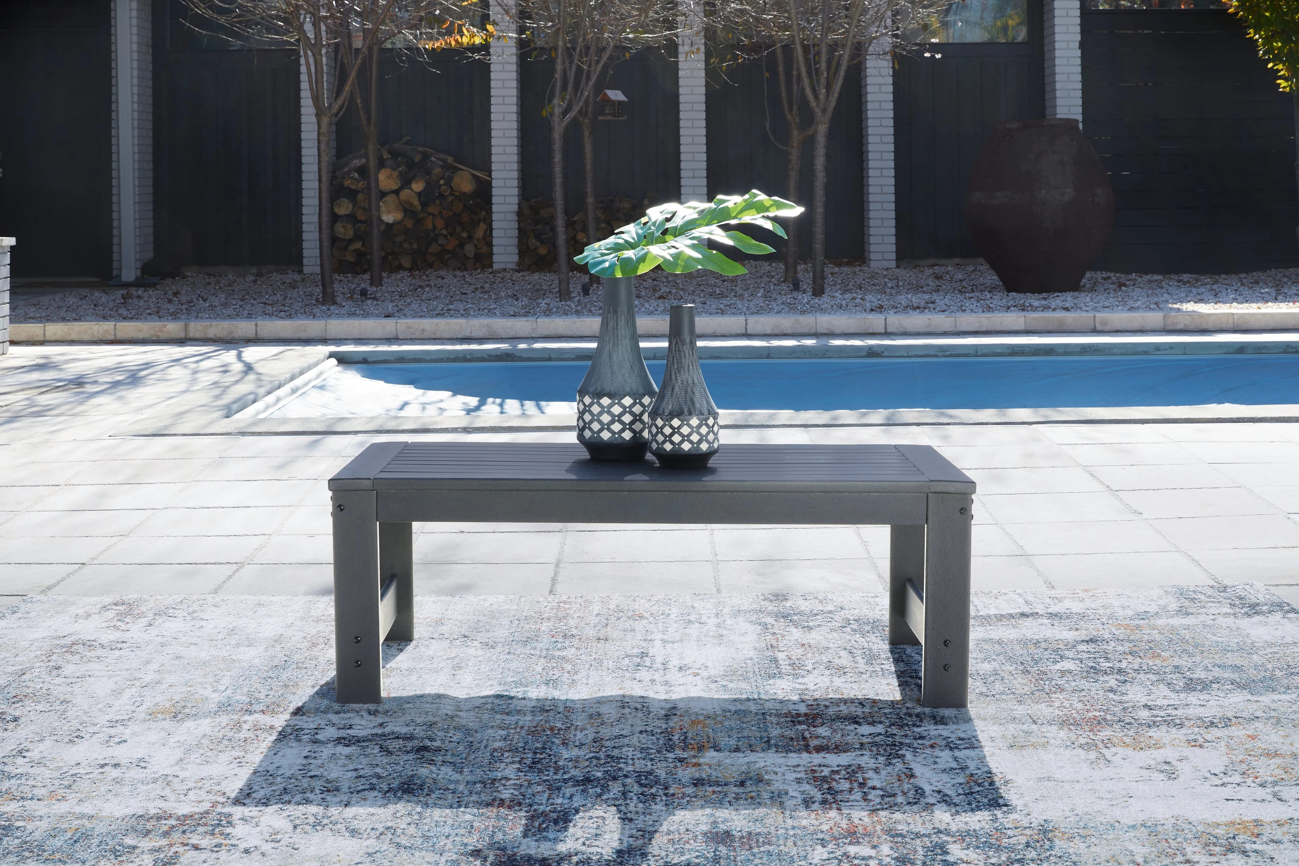 Amora Outdoor Loveseat with Coffee Table in Charcoal Gray
