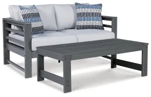 Amora Outdoor Loveseat with Coffee Table in Charcoal Gray