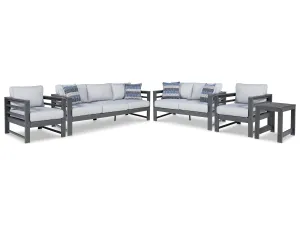 Amora Outdoor Sofa, Loveseat and 2 Lounge Chairs with End Table in Charcoal Gray