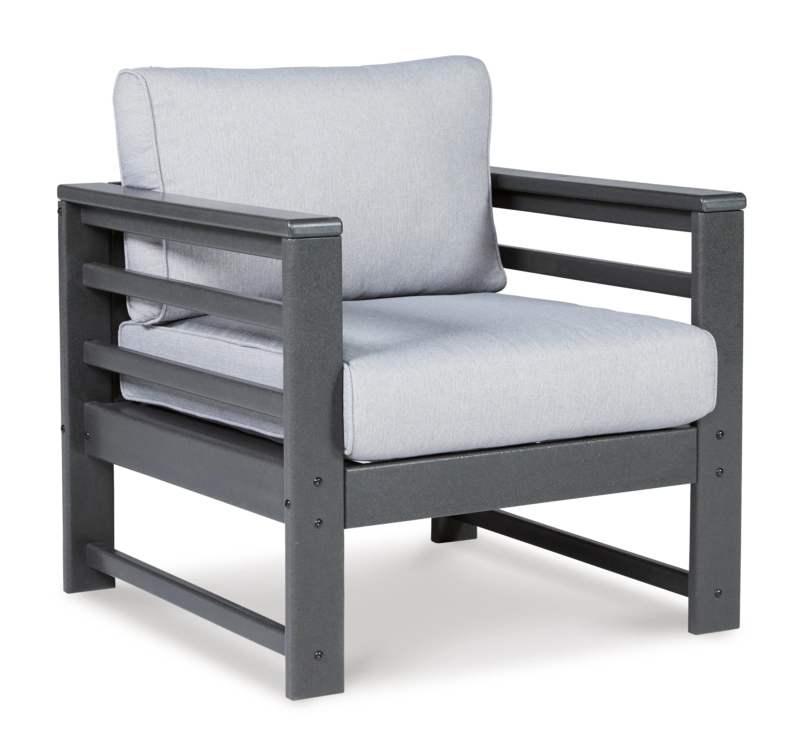 Amora Outdoor Sofa, Loveseat and 2 Lounge Chairs with End Table in Charcoal Gray