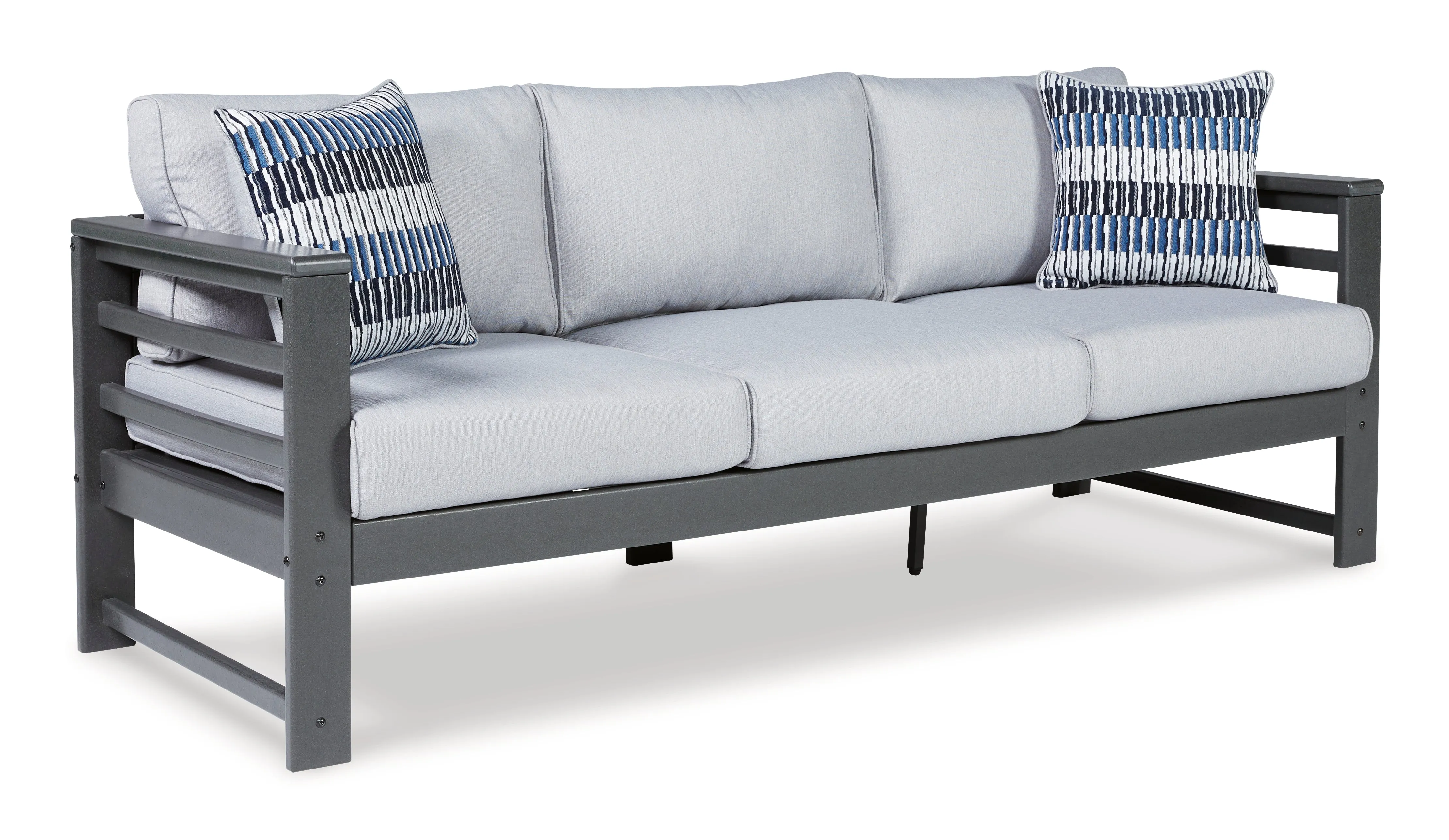 Amora Outdoor Sofa, Loveseat and 2 Lounge Chairs with End Table in Charcoal Gray