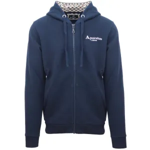 Aquascutum Classic Embossed Signature Logo Navy Blue Zip-Up Hoodie