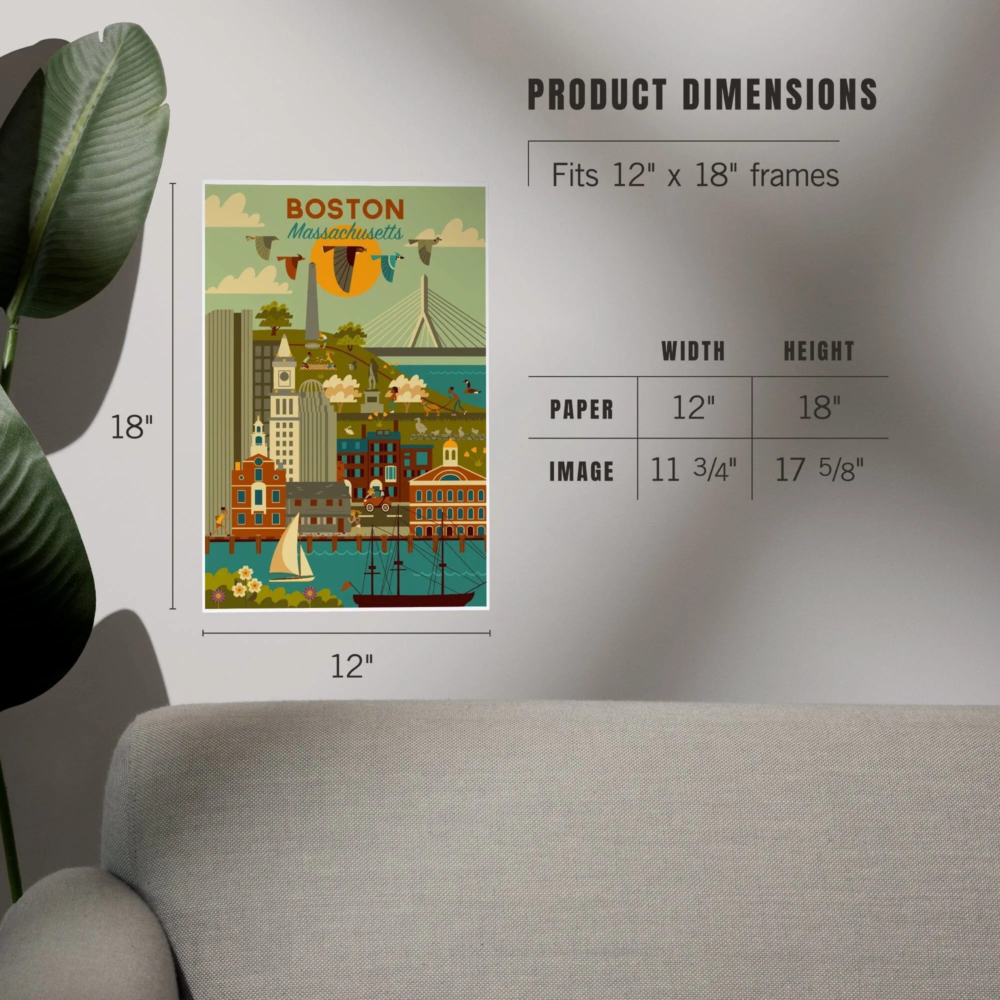 Boston, Massachusetts, Geometric City Series, Art & Giclee Prints