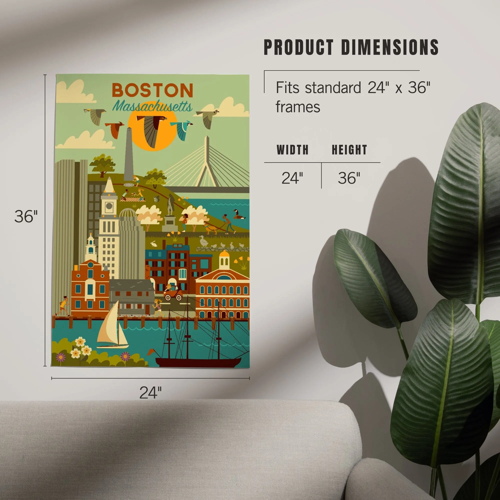 Boston, Massachusetts, Geometric City Series, Art & Giclee Prints