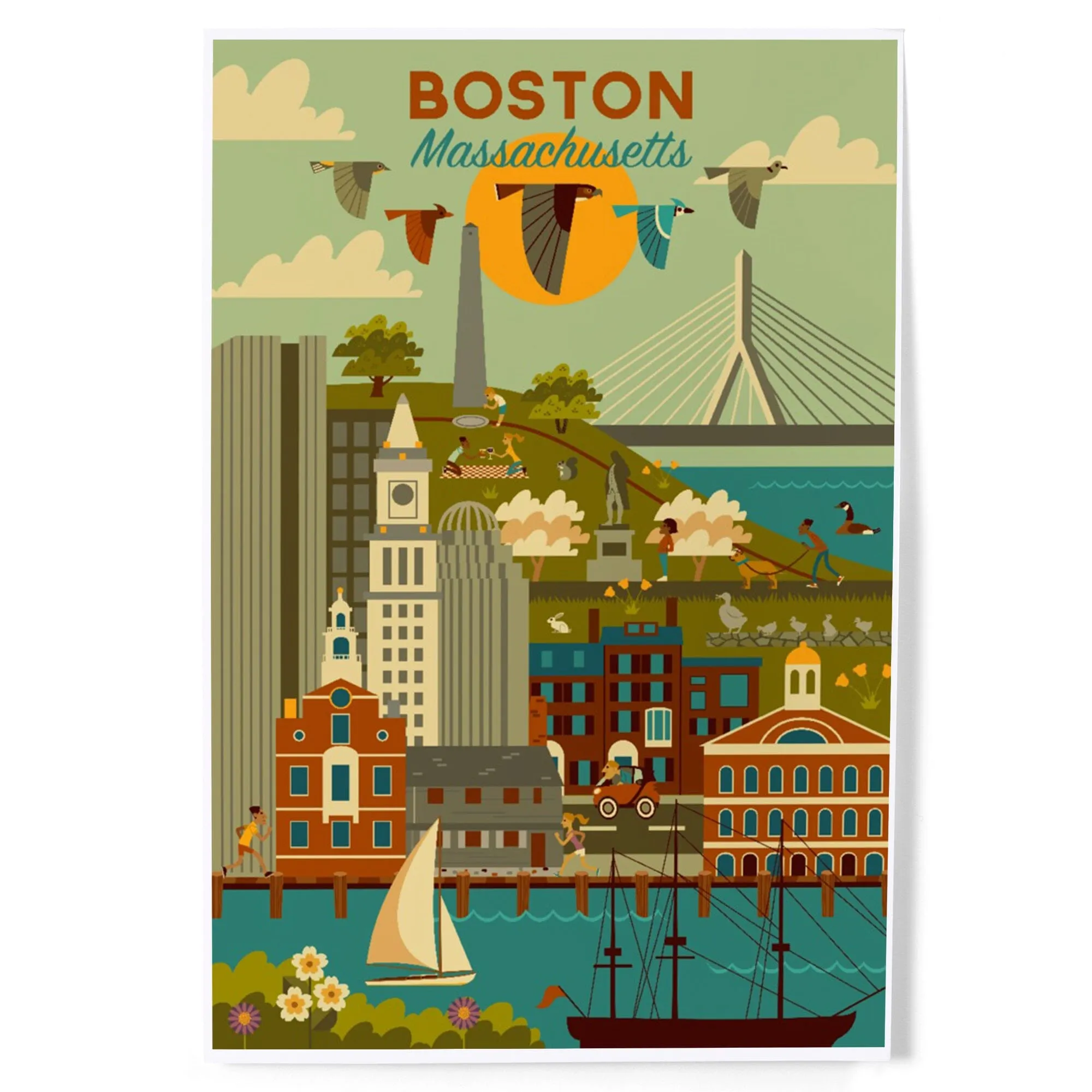 Boston, Massachusetts, Geometric City Series, Art & Giclee Prints