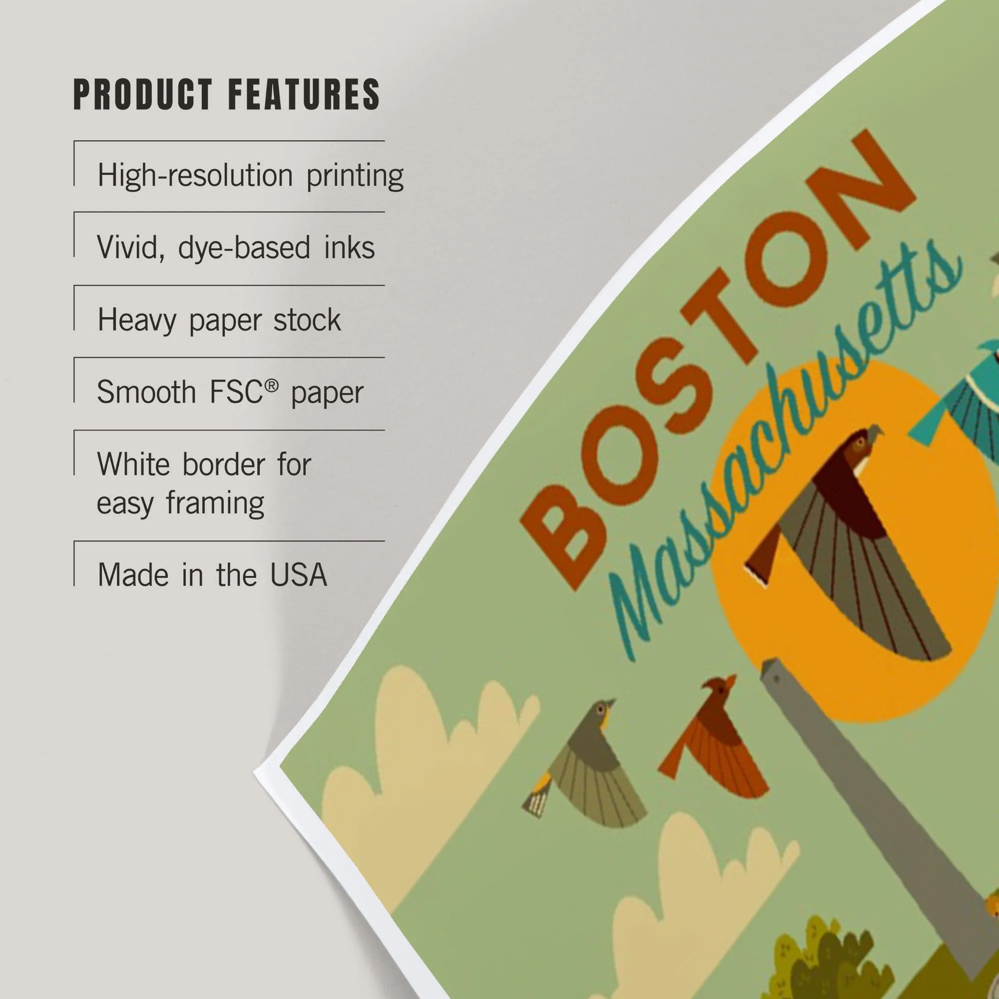 Boston, Massachusetts, Geometric City Series, Art & Giclee Prints