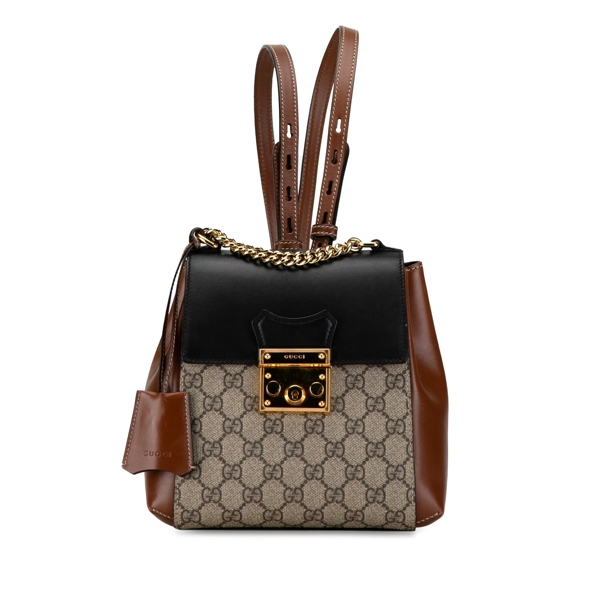 Brown Gucci GG Supreme Padlock Backpack