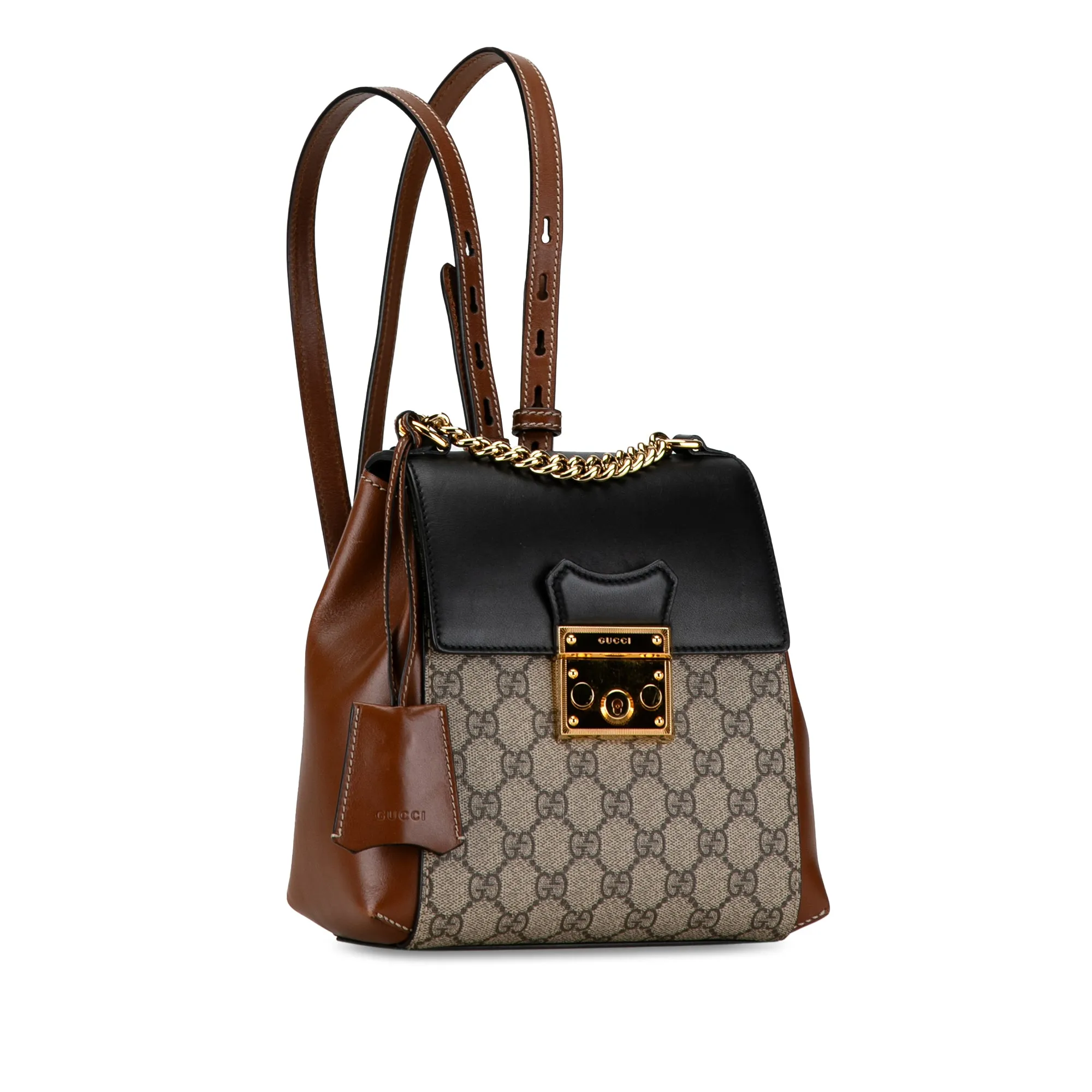 Brown Gucci GG Supreme Padlock Backpack
