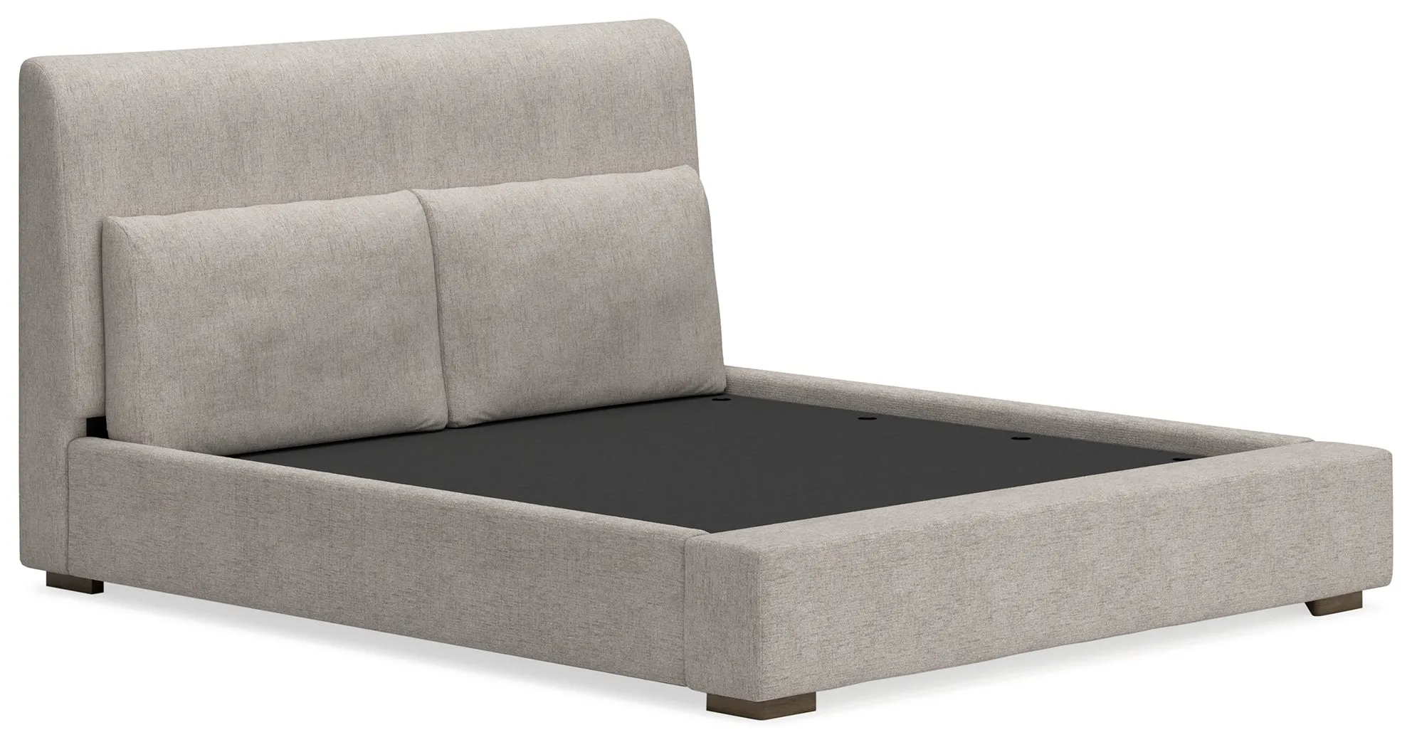 Cabalynn California King Upholstered Bed with Mirrored Dresser and Chest in Light Brown