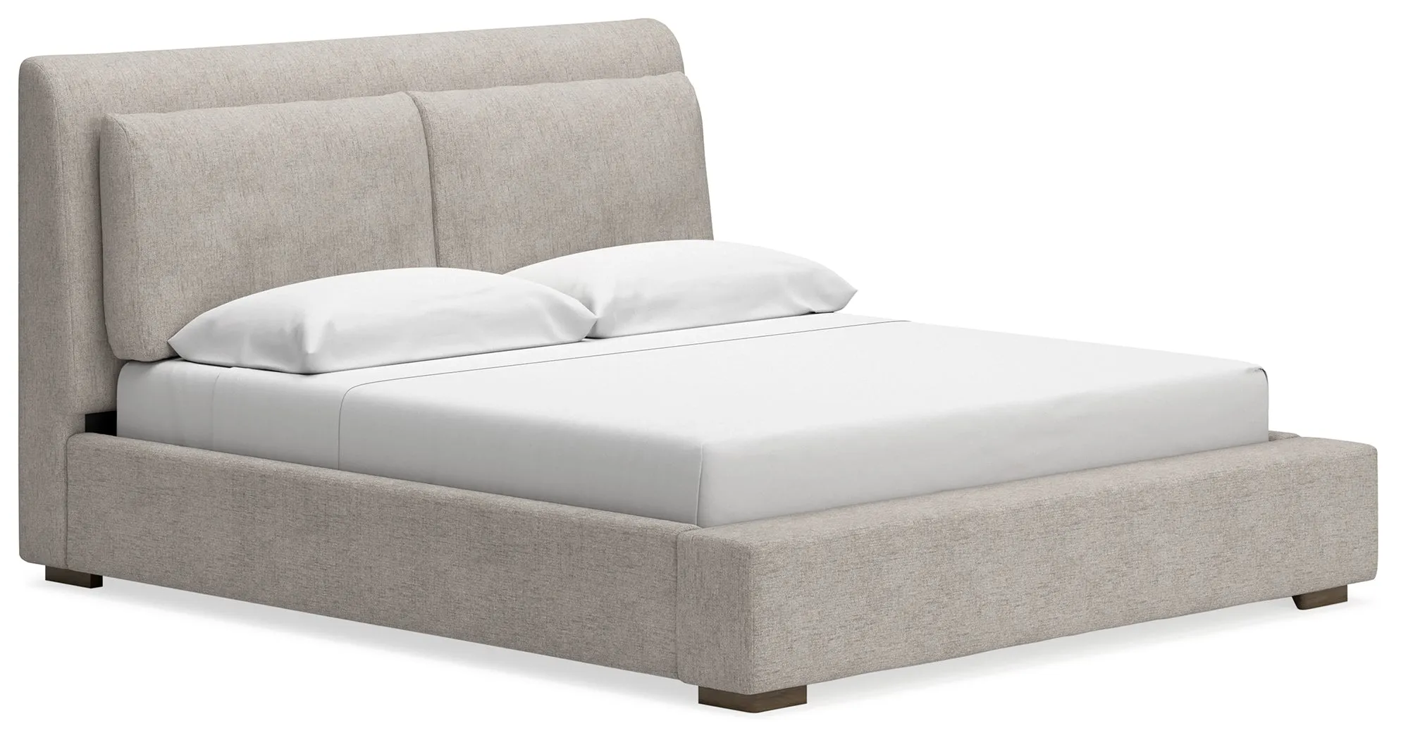 Cabalynn California King Upholstered Bed with Mirrored Dresser and Chest in Light Brown