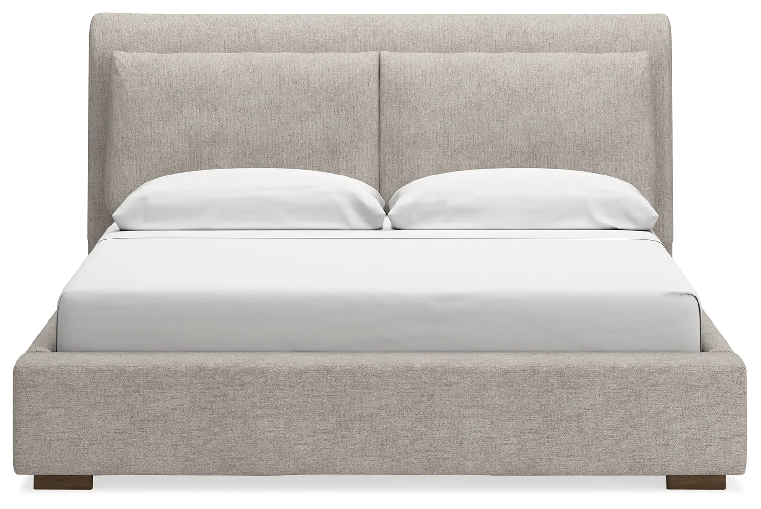 Cabalynn California King Upholstered Bed with Mirrored Dresser and Chest in Light Brown