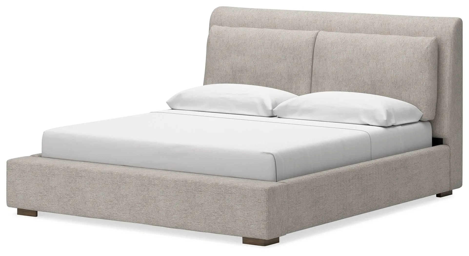 Cabalynn California King Upholstered Bed with Mirrored Dresser and Chest in Light Brown