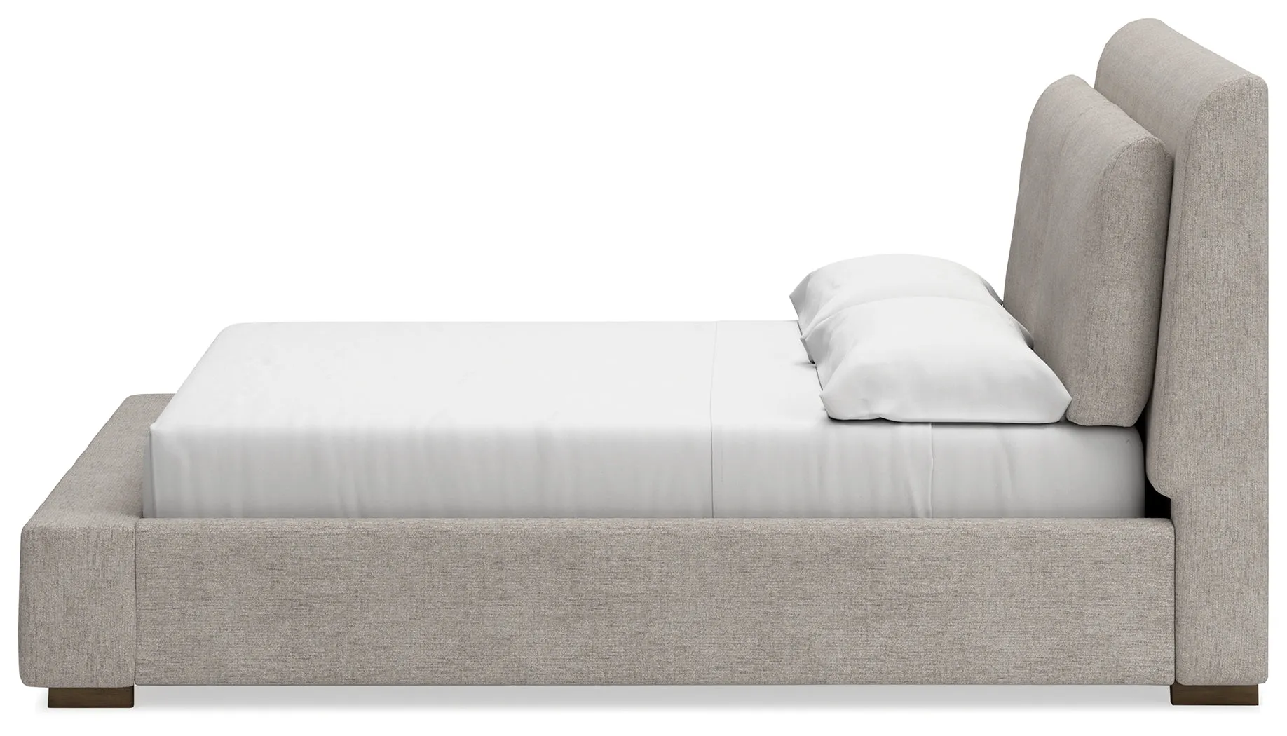 Cabalynn California King Upholstered Bed with Mirrored Dresser and Chest in Light Brown