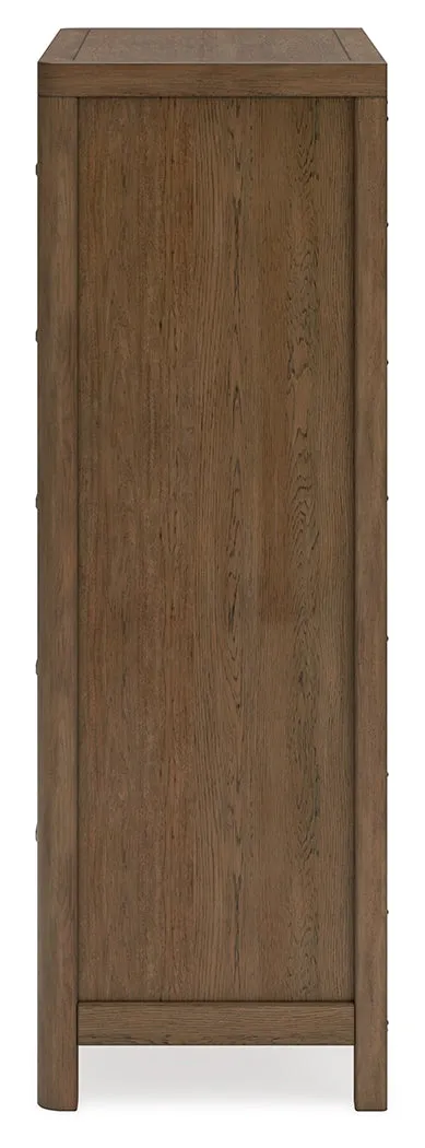 Cabalynn California King Upholstered Bed with Mirrored Dresser and Chest in Light Brown