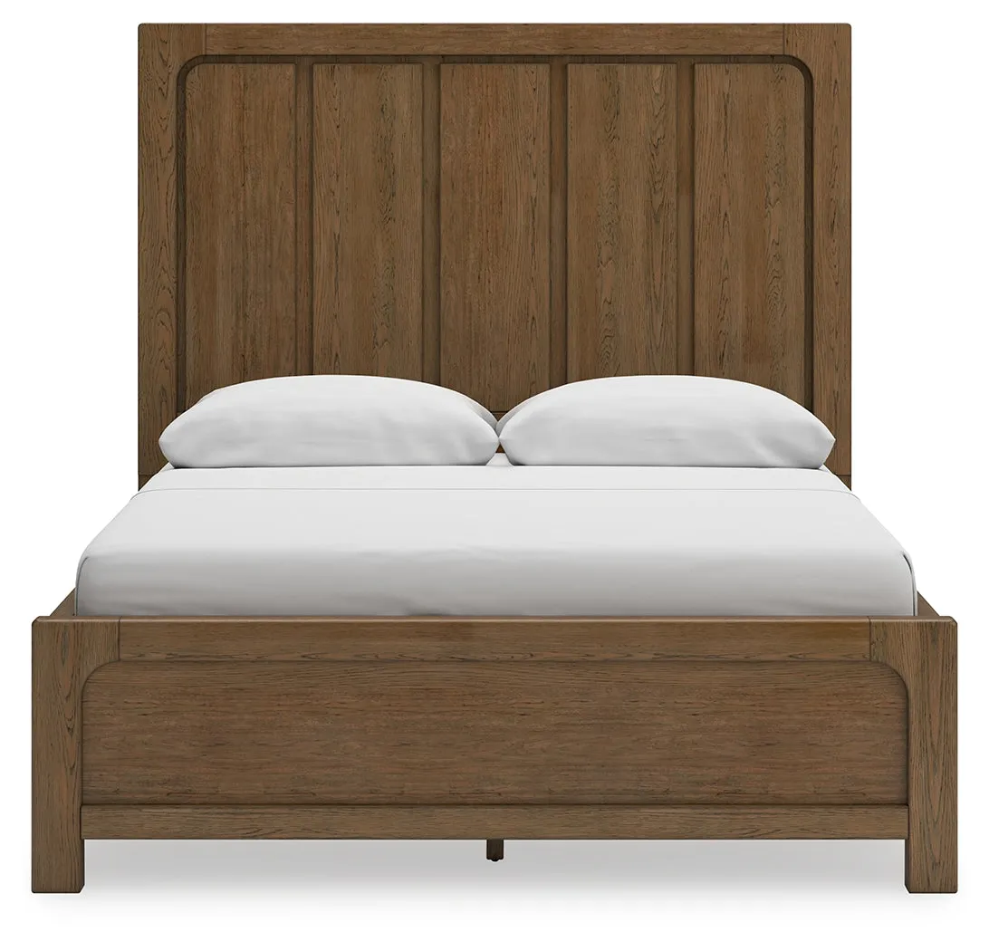 Cabalynn Queen Panel Bed with Storage with Mirrored Dresser and 2 Nightstands in Light Brown