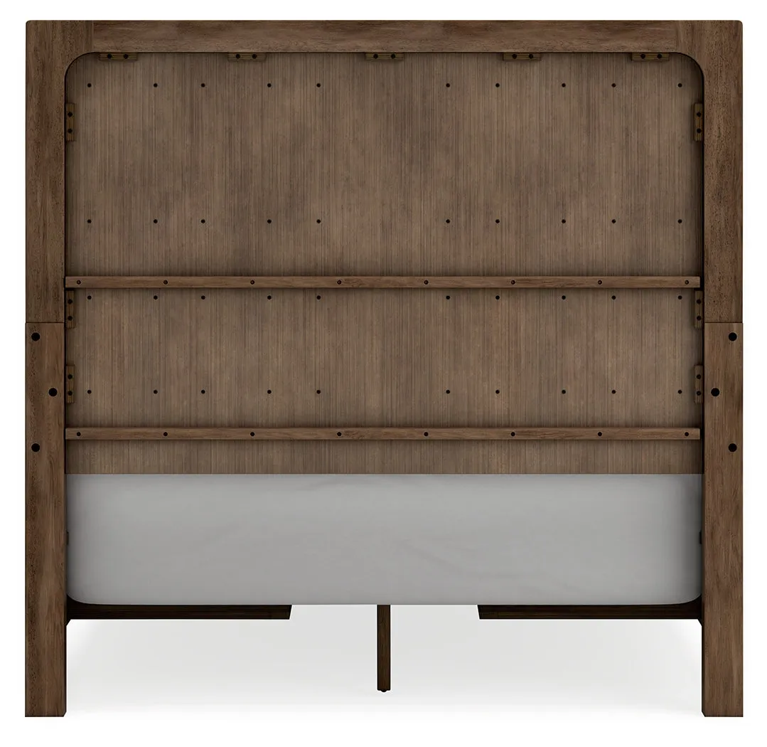 Cabalynn Queen Panel Bed with Storage with Mirrored Dresser and 2 Nightstands in Light Brown