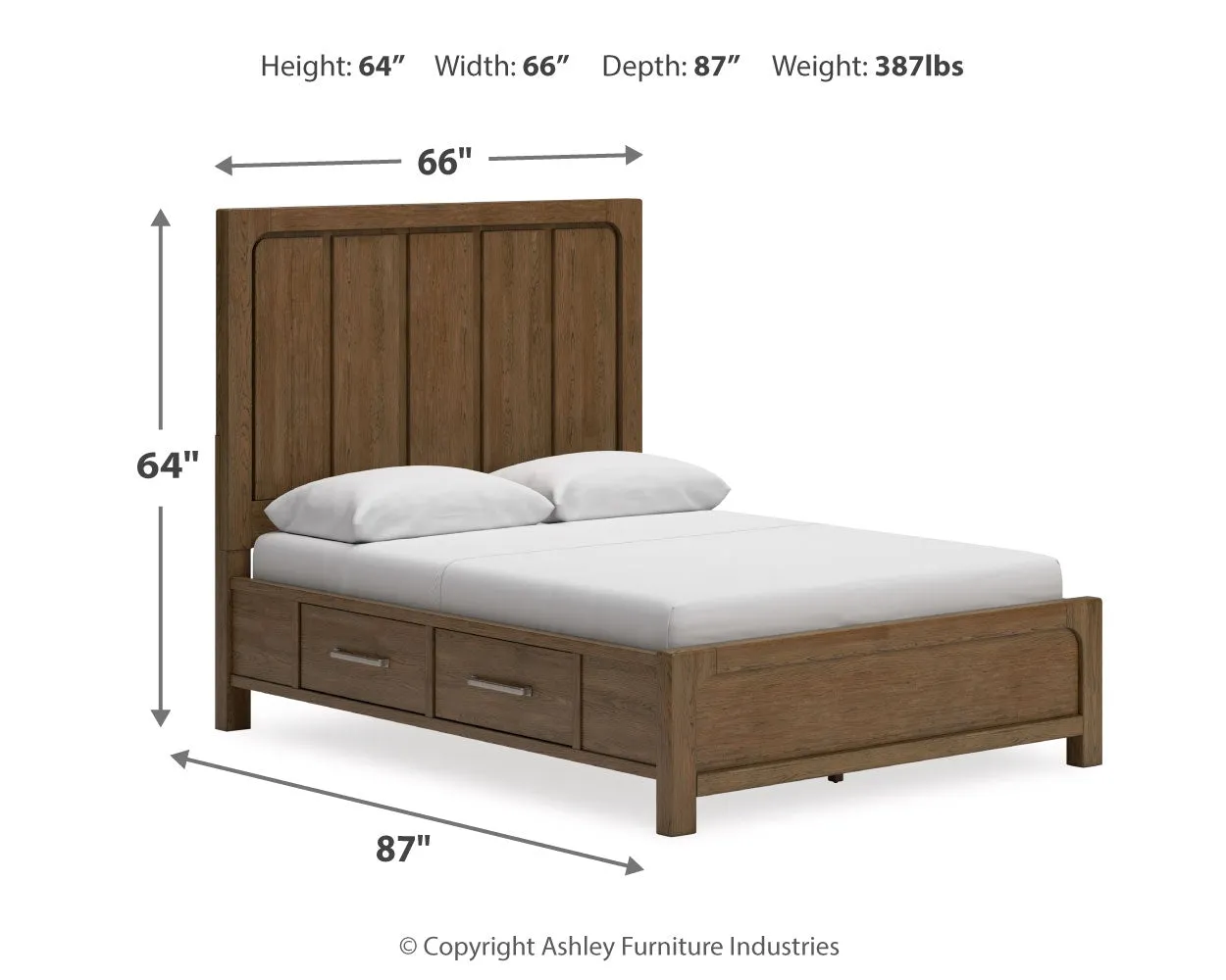 Cabalynn Queen Panel Bed with Storage with Mirrored Dresser and 2 Nightstands in Light Brown