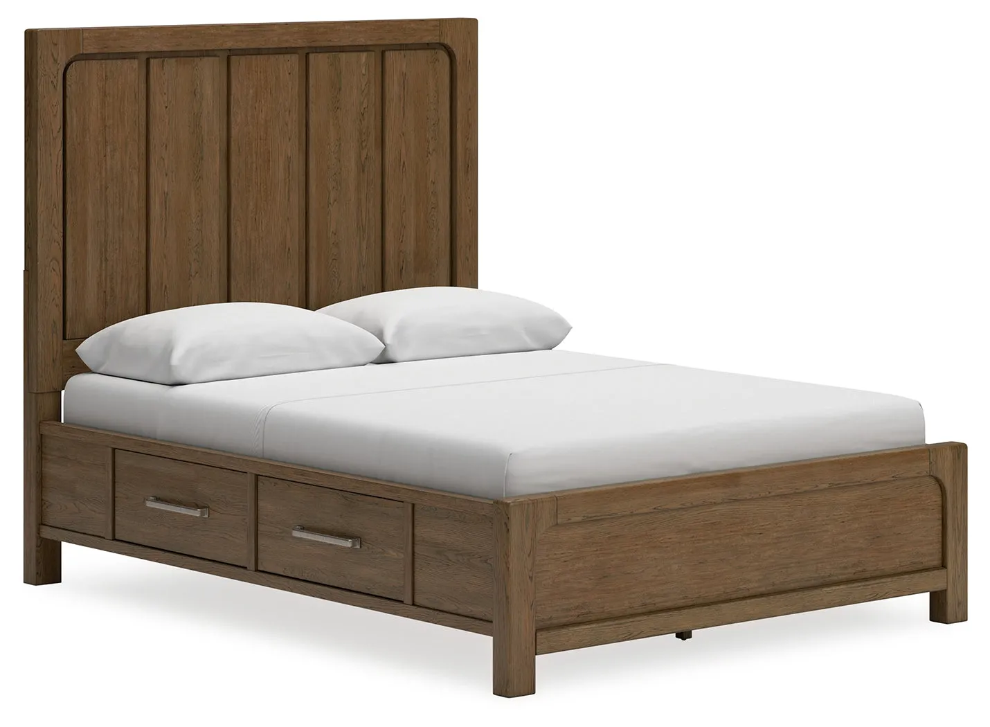 Cabalynn Queen Panel Bed with Storage with Mirrored Dresser and 2 Nightstands in Light Brown