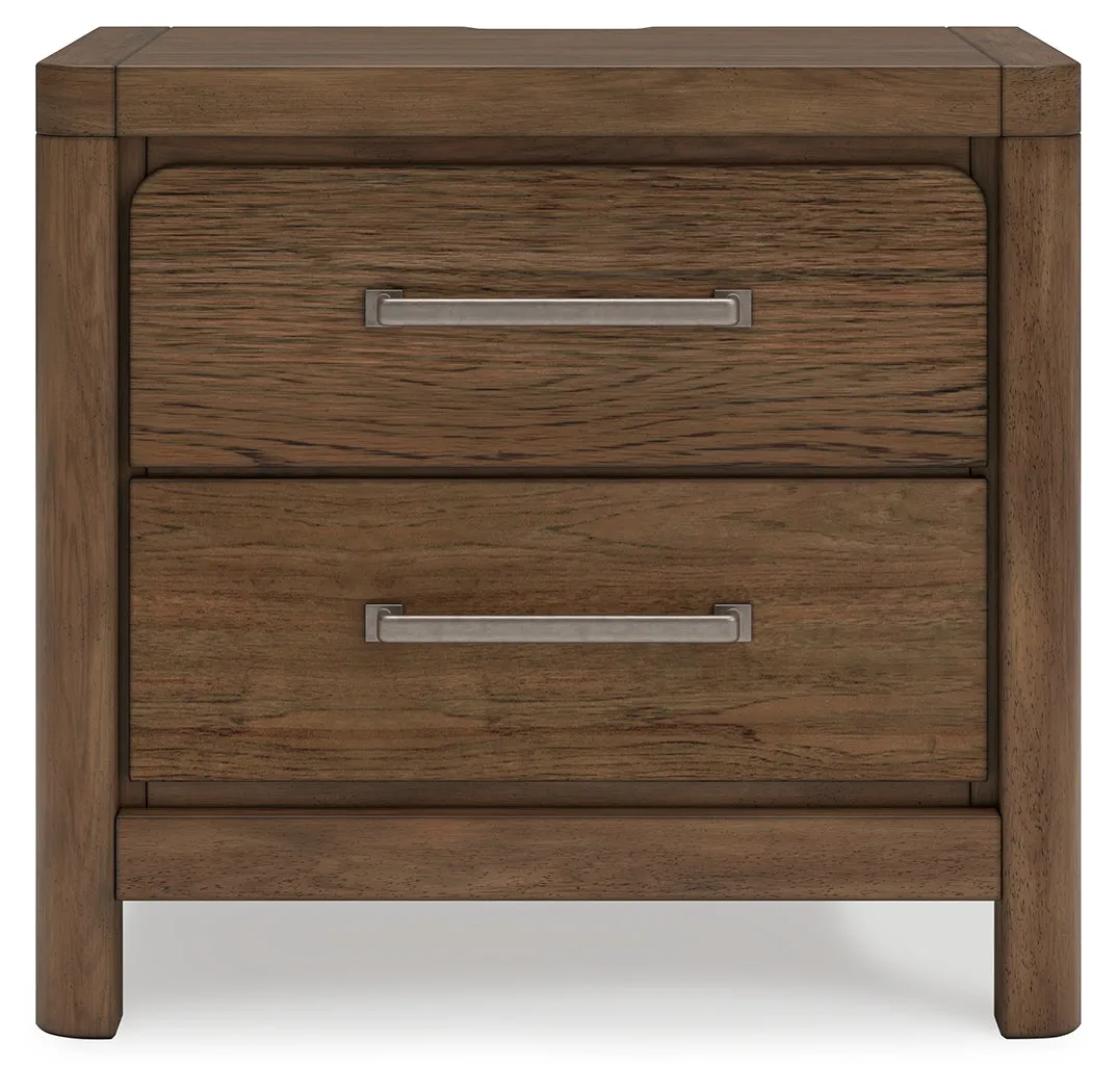 Cabalynn Queen Upholstered Bed with Mirrored Dresser and 2 Nightstands in Light Brown