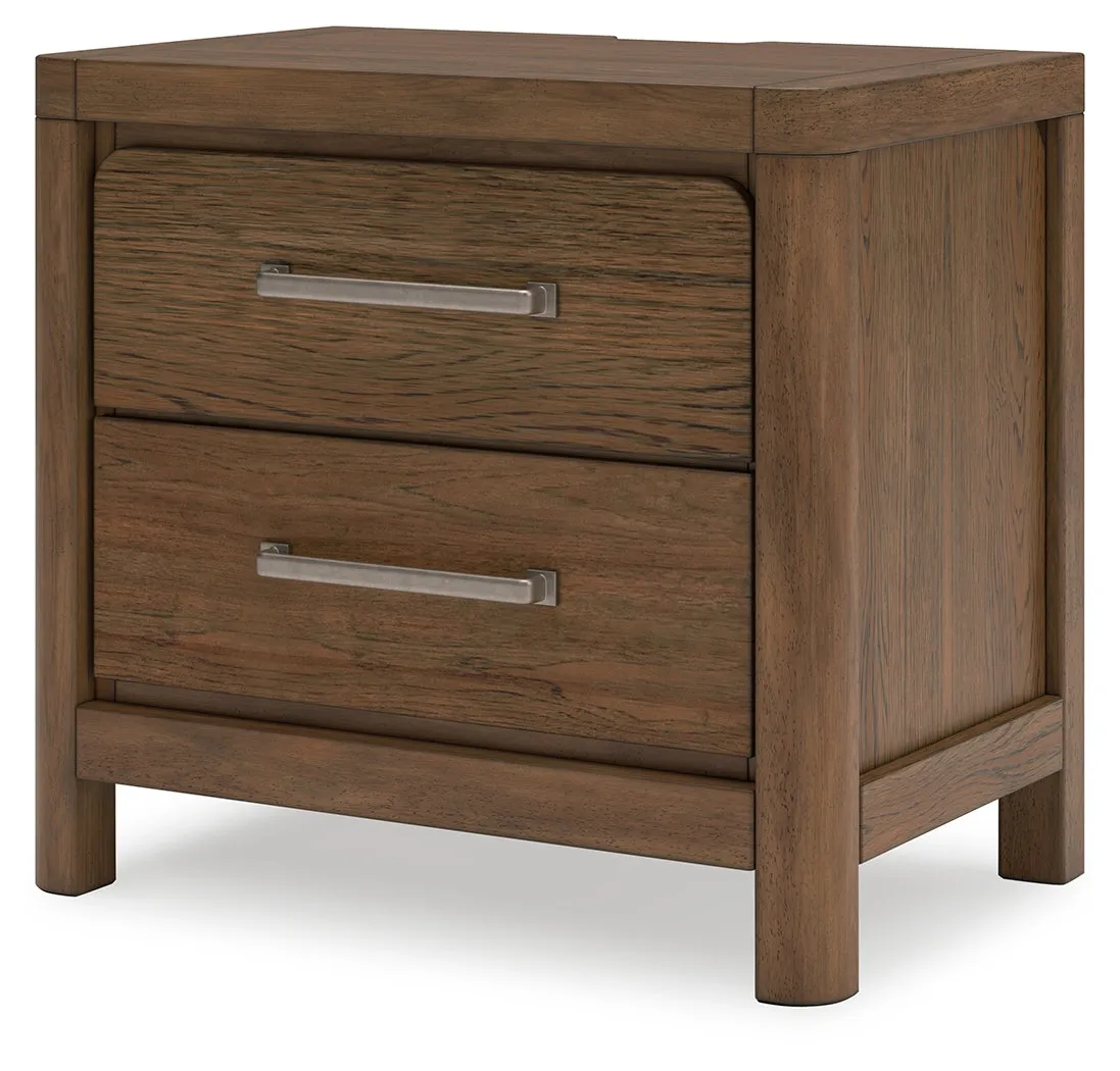 Cabalynn Queen Upholstered Bed with Mirrored Dresser and 2 Nightstands in Light Brown