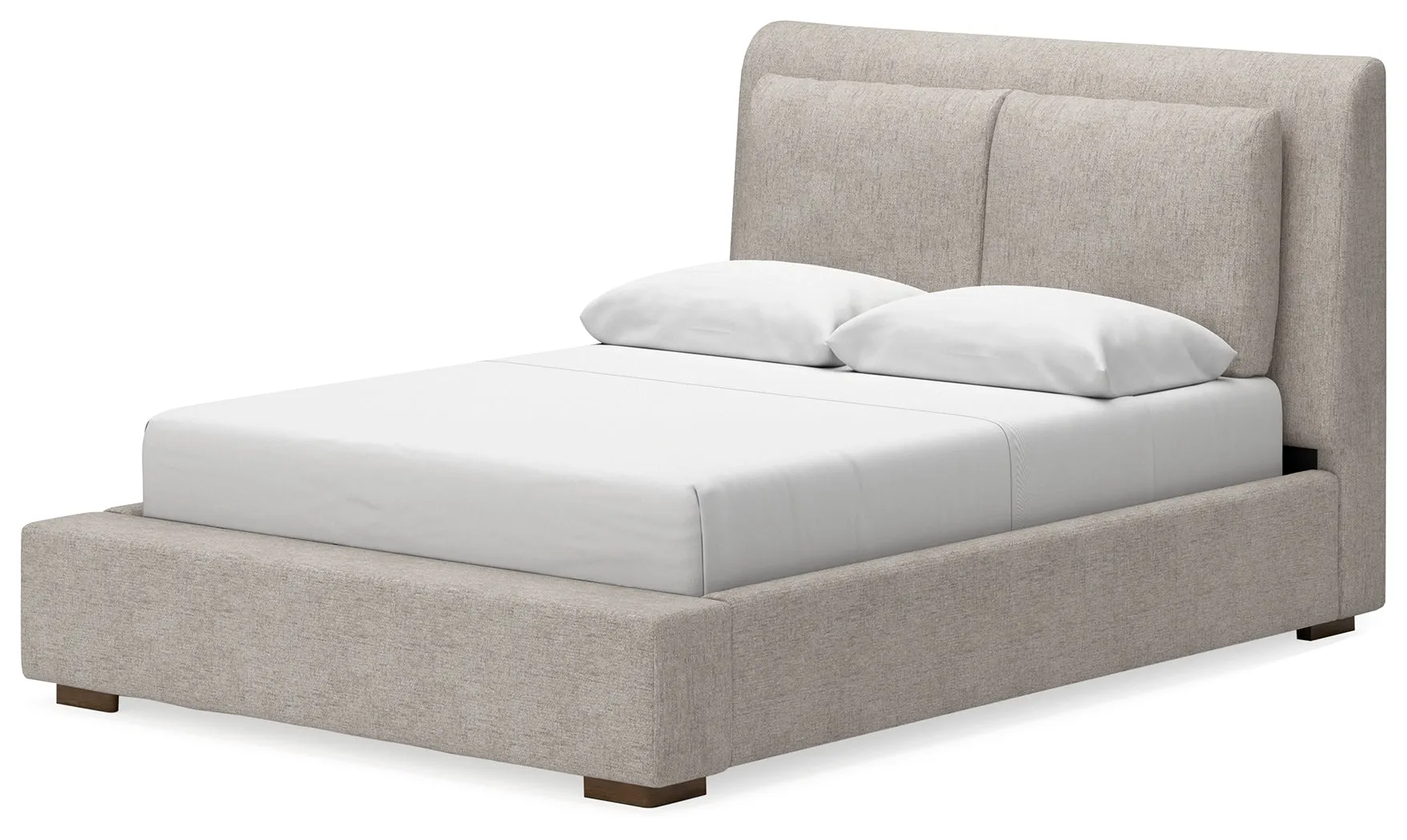 Cabalynn Queen Upholstered Bed with Mirrored Dresser and 2 Nightstands in Light Brown