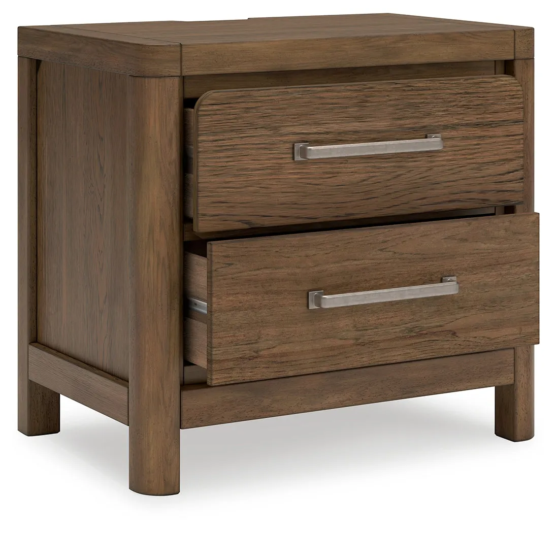Cabalynn Queen Upholstered Bed with Mirrored Dresser and 2 Nightstands in Light Brown