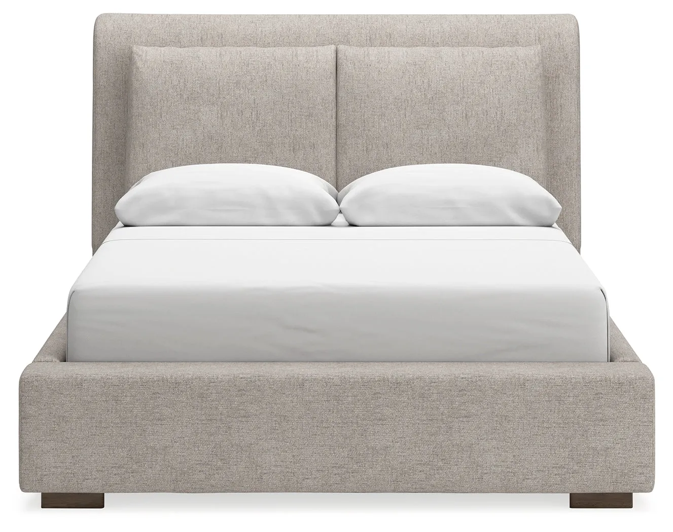 Cabalynn Queen Upholstered Bed with Mirrored Dresser and 2 Nightstands in Light Brown
