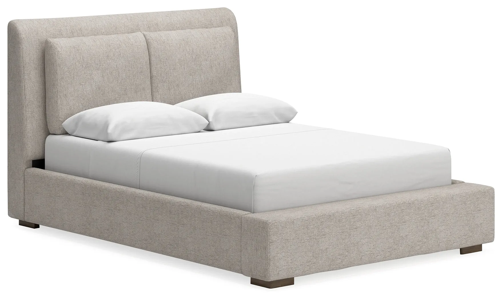Cabalynn Queen Upholstered Bed with Mirrored Dresser and 2 Nightstands in Light Brown