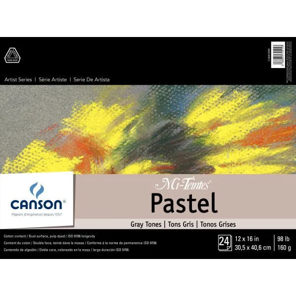 Canson Mi-Teintes Paper Pad - 24 sheets Assorted Gray Tones 12x16