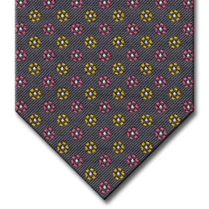 Charcoal Gray with Pink, Gold and Silver Floral Pattern Custom Tie