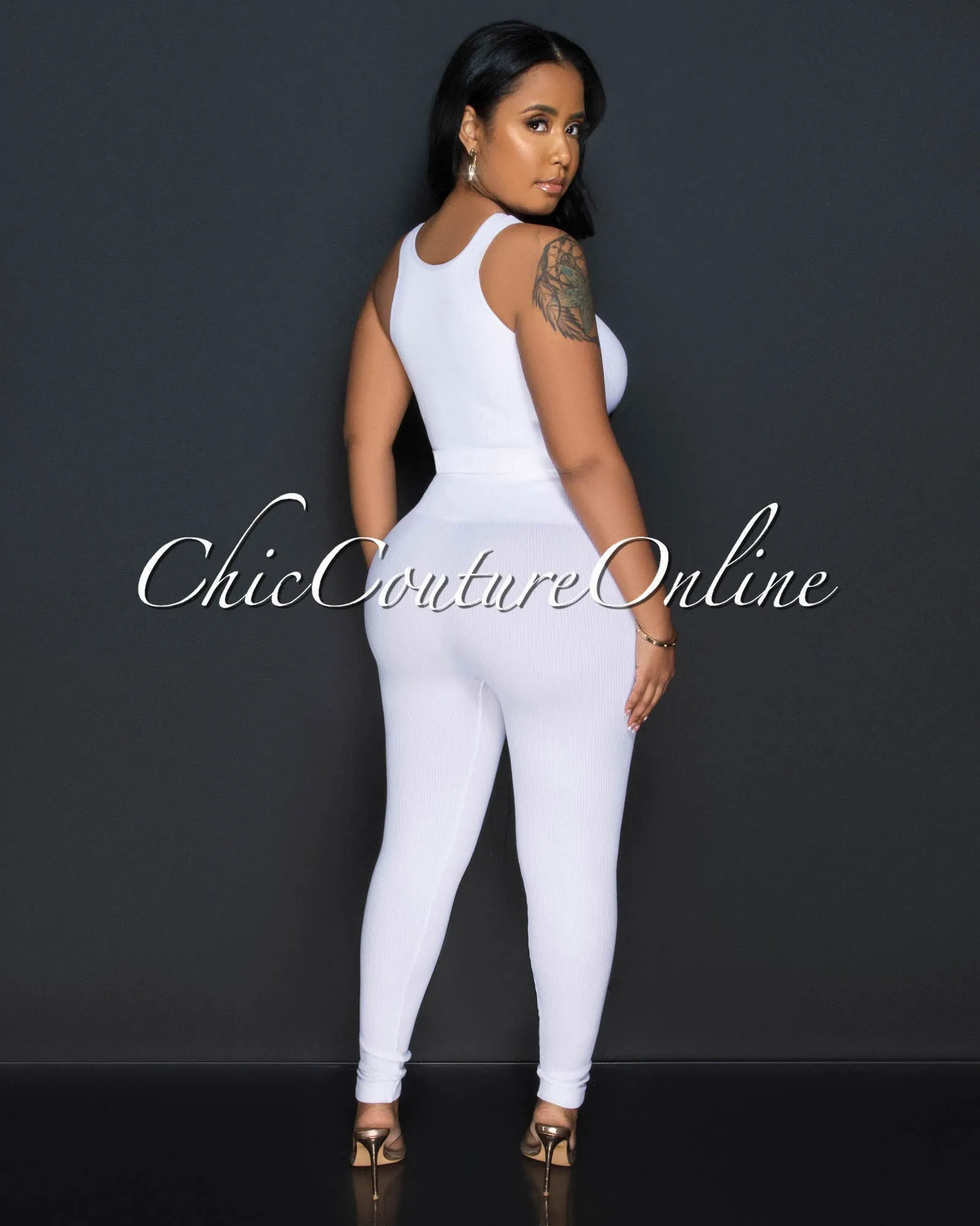 Cindy White Racer Crop Top & Leggings Sculpting Set