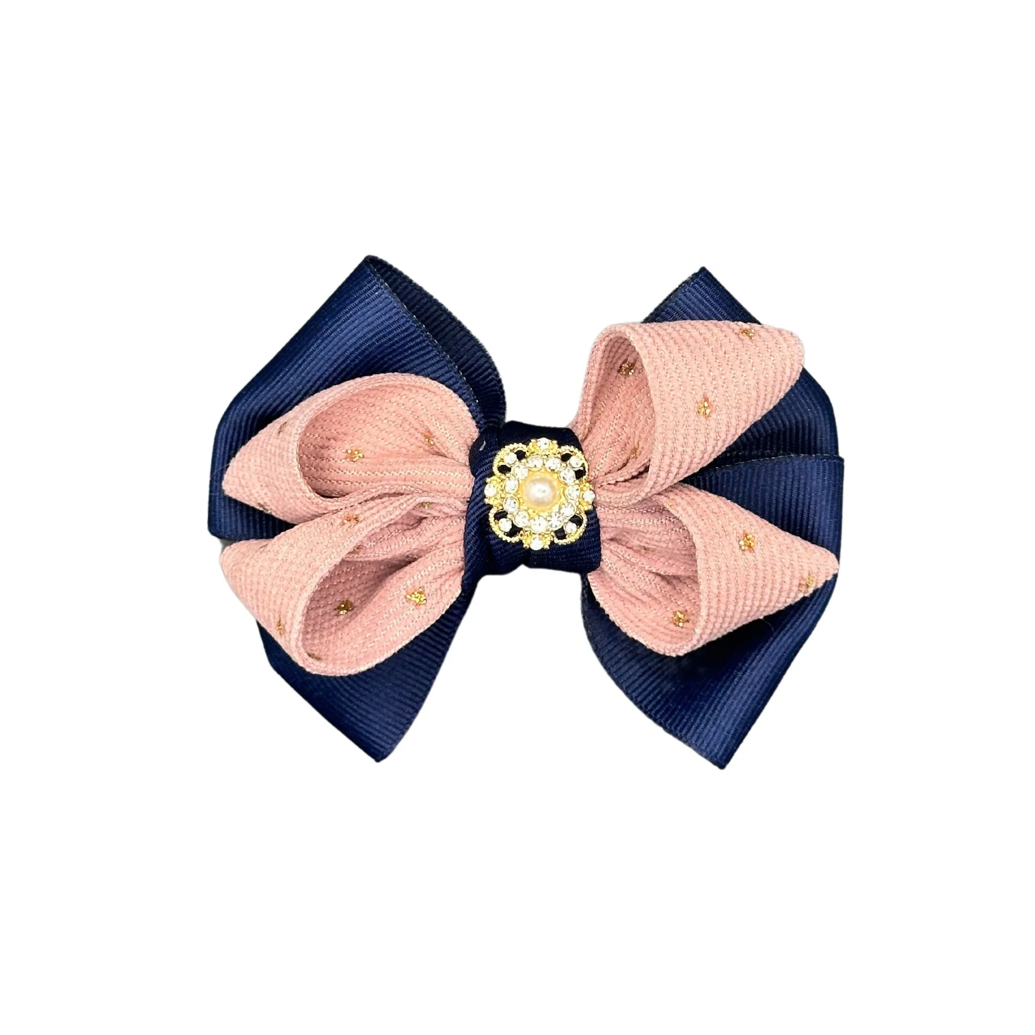Dog Collar Bow: Stylish Navy Blue & Off-Pink Dog Collar Bow
