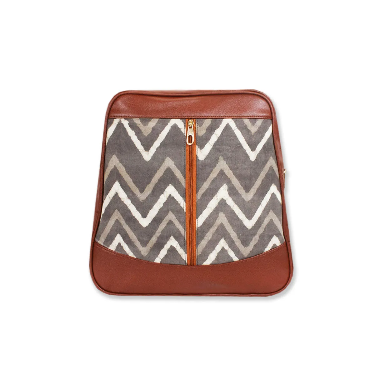 Grey Zig-zag Block-printed Backpack