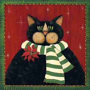 HILL673 - Green Striped Scarf Cat - 12x12