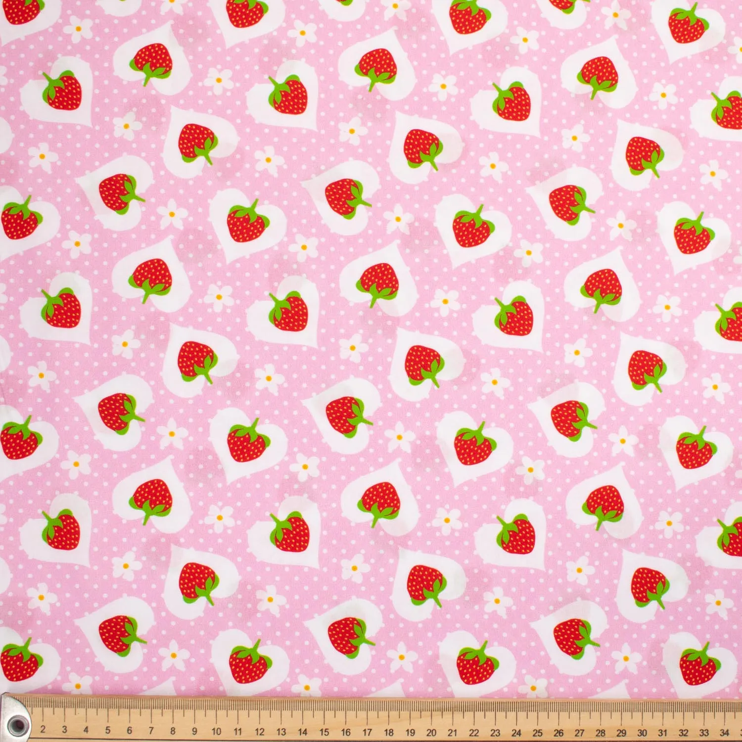 Indie Pop Strawberry Collection #03 Strawberry & Heart on Pink Cotton Prints