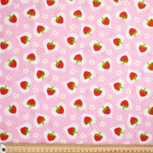 Indie Pop Strawberry Collection #03 Strawberry & Heart on Pink Cotton Prints