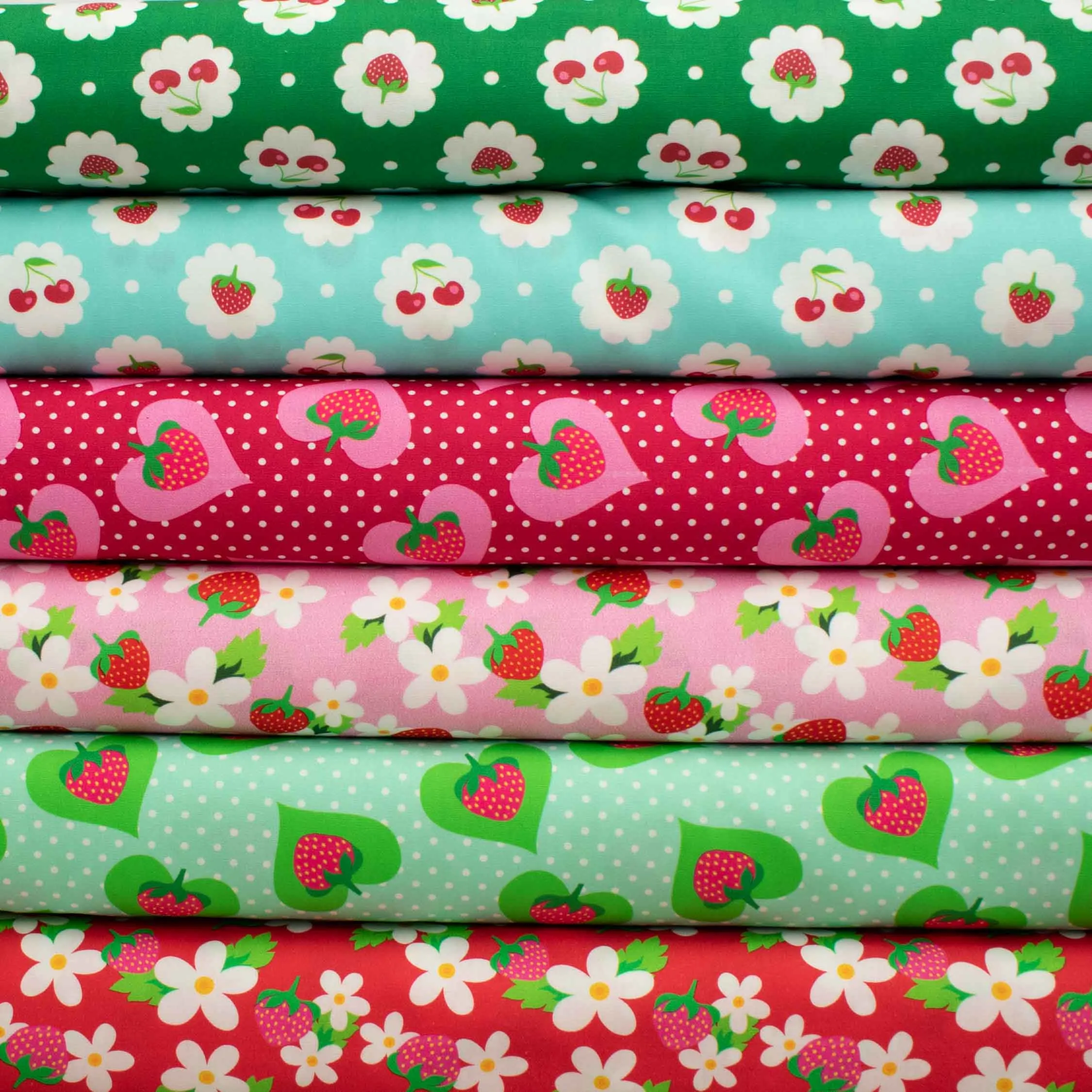 Indie Pop Strawberry Collection #03 Strawberry & Heart on Pink Cotton Prints