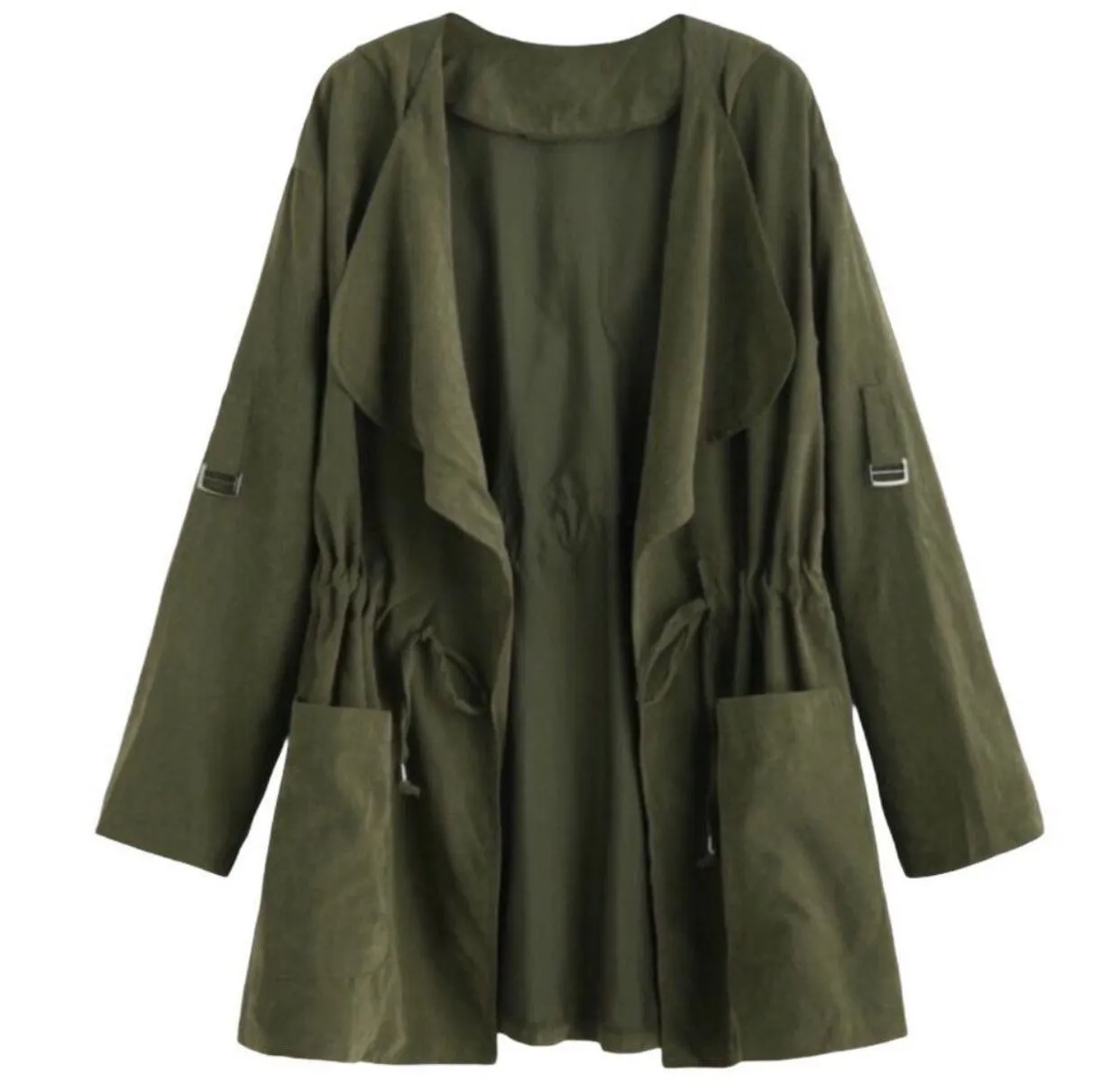 Khaki Draped Drawstring Lightweight Jacket