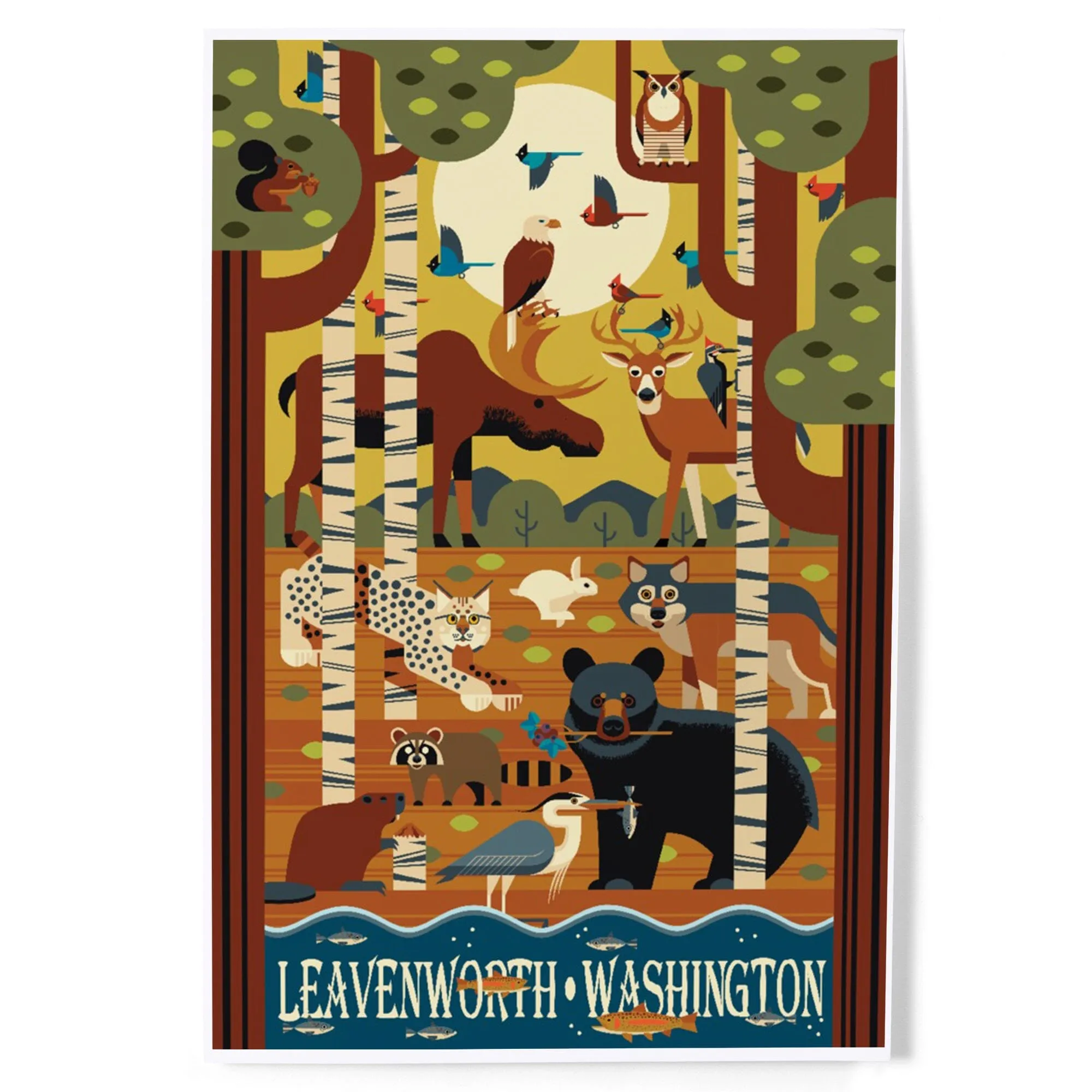 Leavenworth, Washington, Woodland Animals, Geometric, Art & Giclee Prints